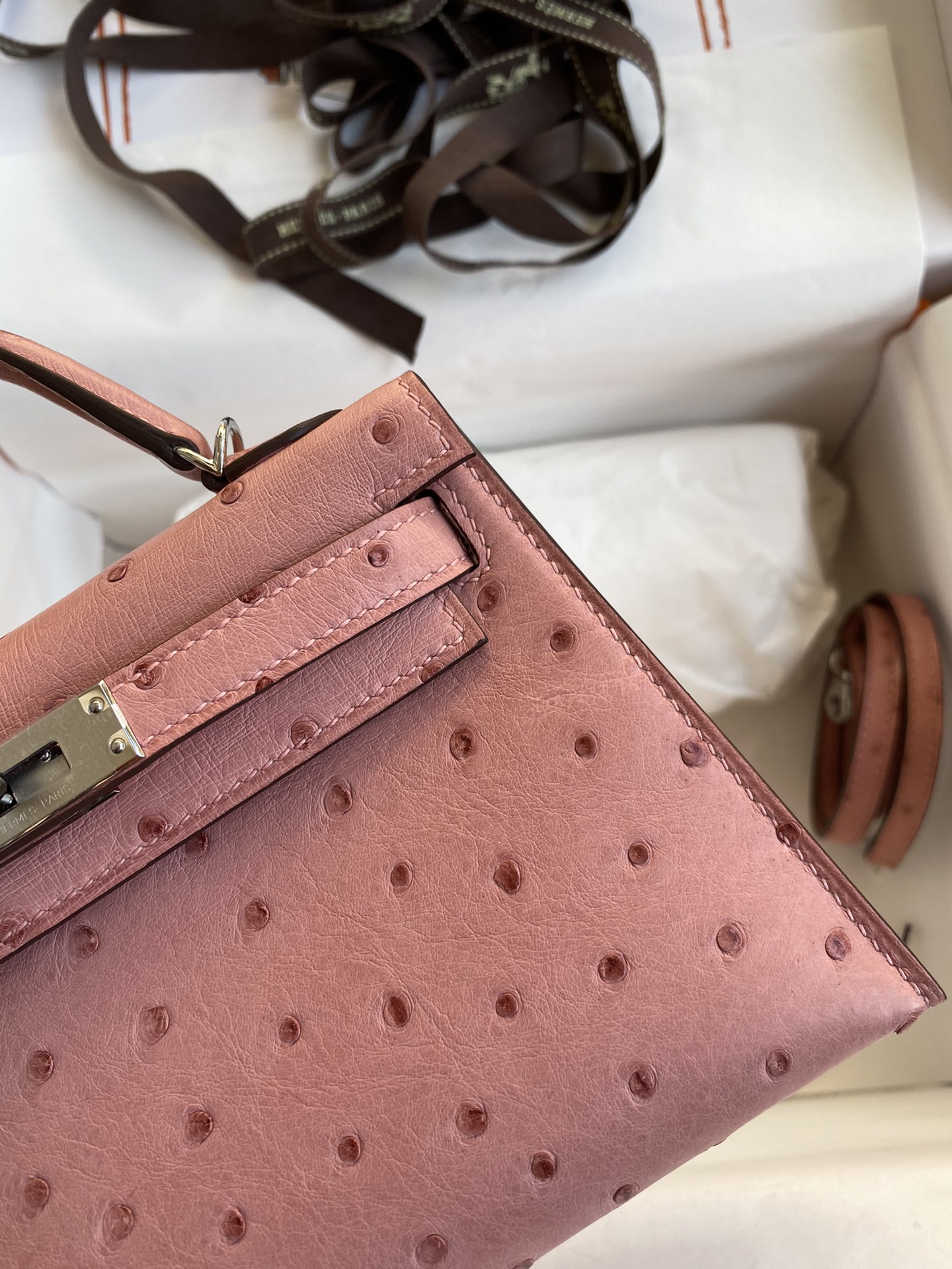 Hermes Kelly Mini II Bag 19CM In Light Pink Ostrich Leather